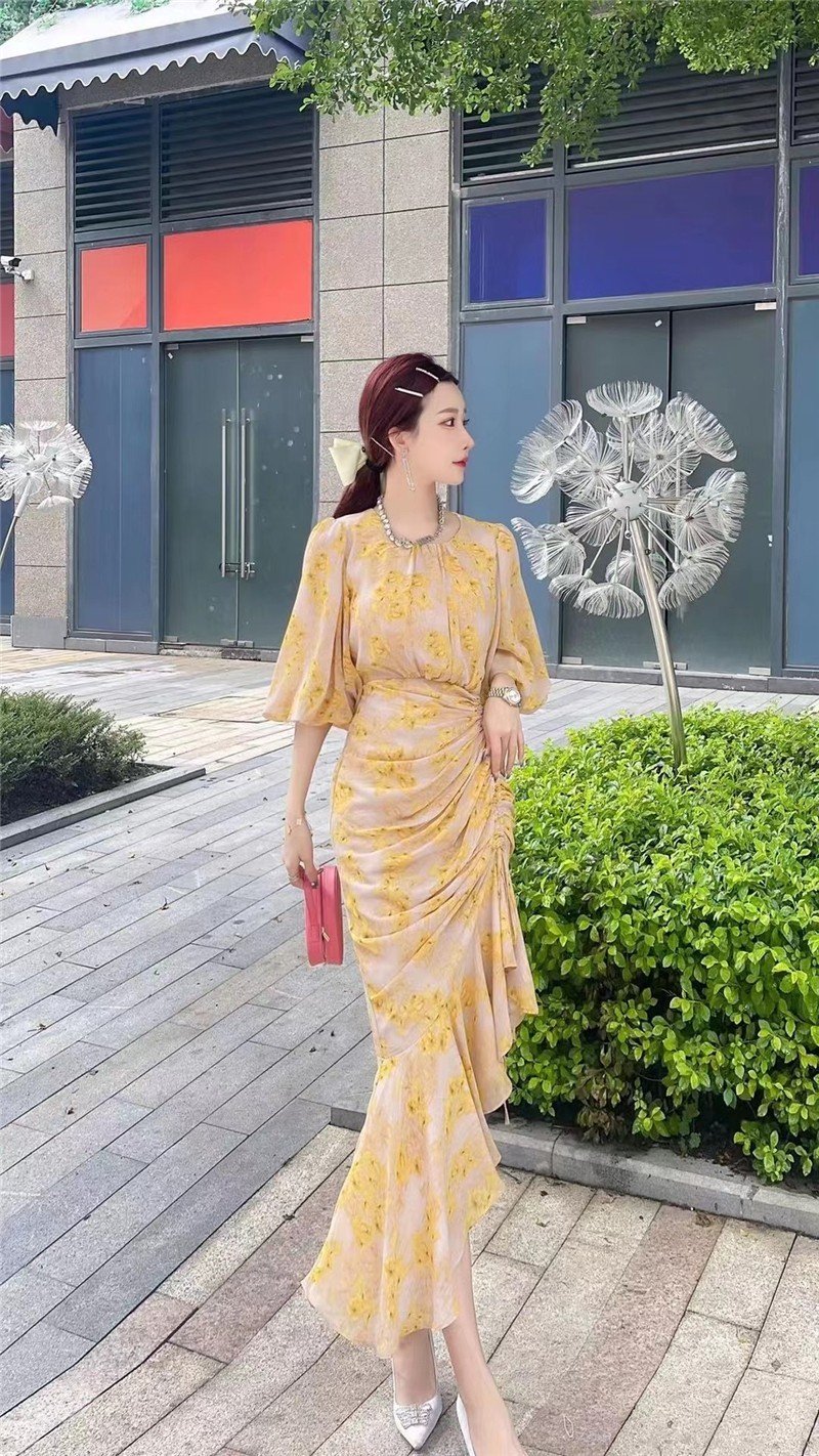ĐẦM HOA ĐUÔI CÁ TAY BỒNG CAO CẤP D40